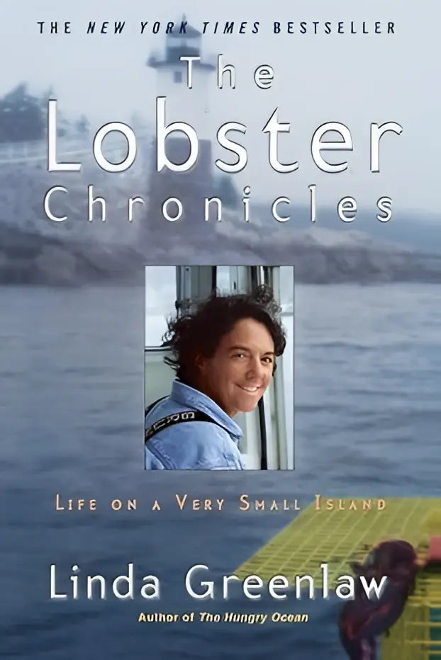 The lobster chronicles hardcover book by linda greenlaw with blue white cover showing author smiling by water