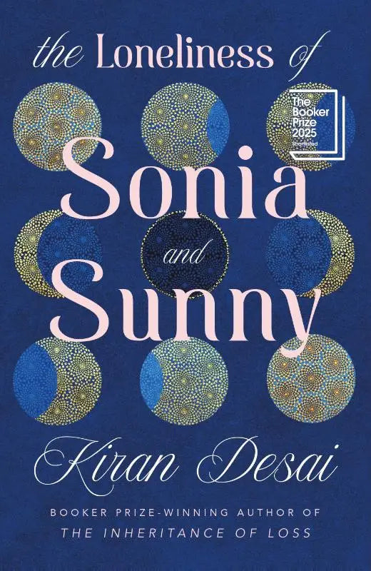 The loneliness of sonia and sunny book cover in deep blue with intricate gold and teal circular patterns
