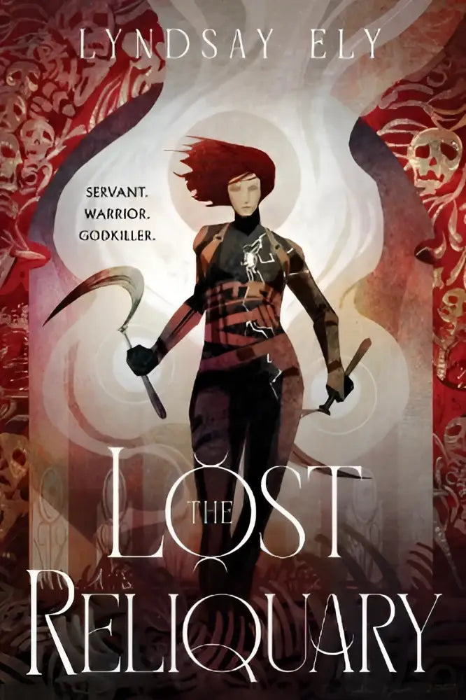 De cover van the lost reliquary toont een krijger met rood haar in donkerornamentisch harnas met twee wapens