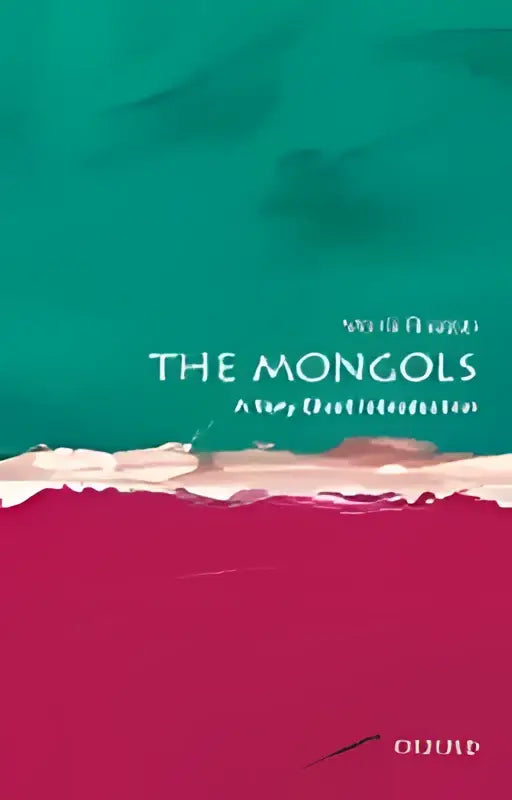 Een zeer korte introductie van the mongols boek met witte tekst op een abstracte teal en magenta achtergrond