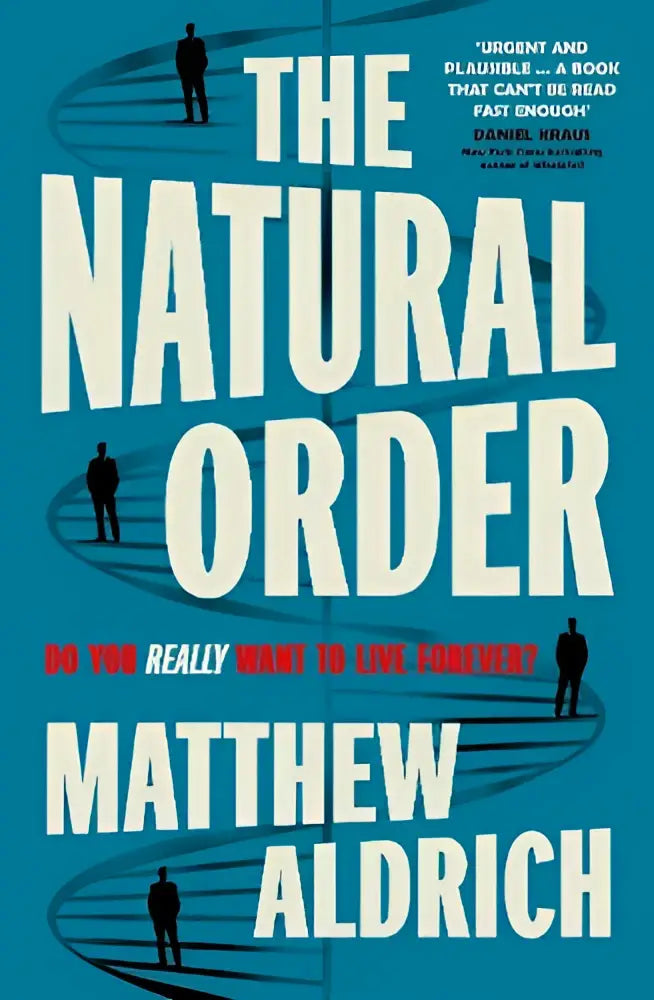 De natural order door matthew aldrich is een blauw boek met witte tekst en silhouetten op concentrische cirkels