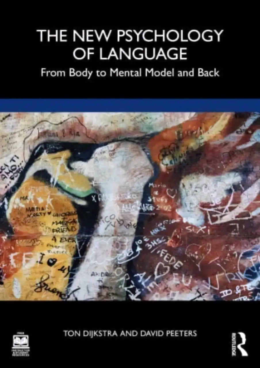 Boek the new psychology of language met abstracte graffiti-omslag met oranje en zwart over mental model and back