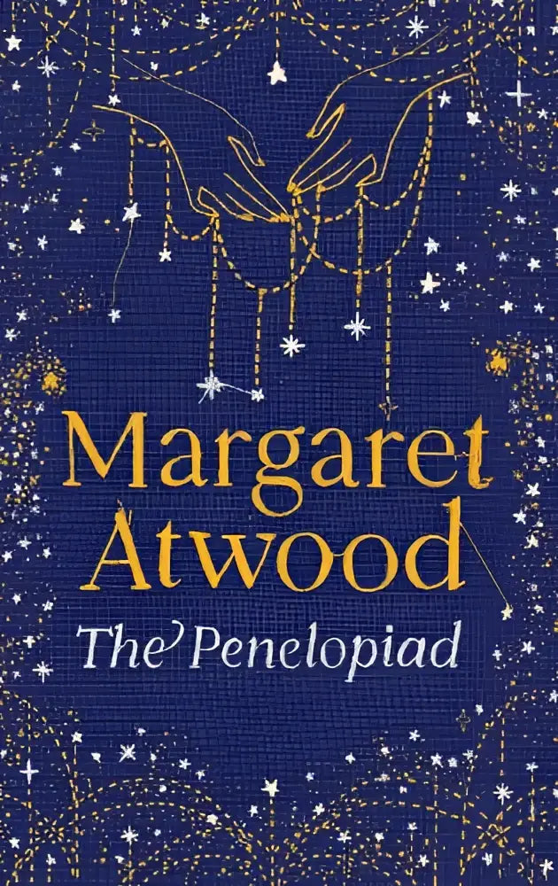 De penelopiad 20th anniversary edition boek met diepblauwe textuur en goudfolie handconstellaties op kaft