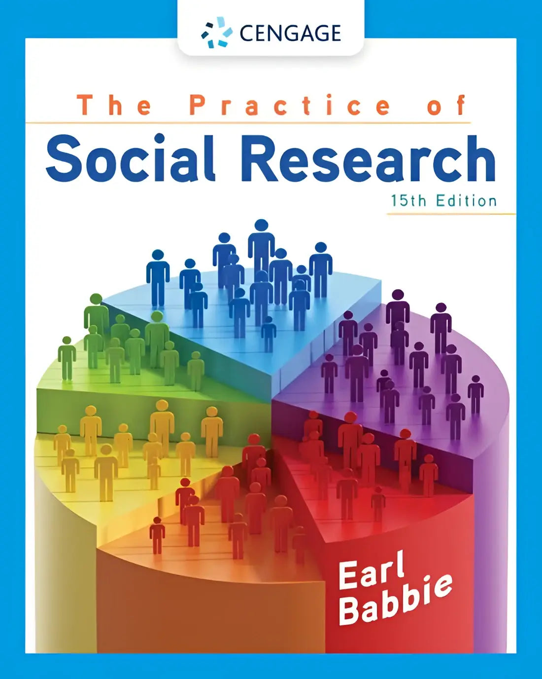 The practice of social research 15th edition boek met kleurrijke cirkeldiagram met menselijke figuren voor sociale wetenschappen