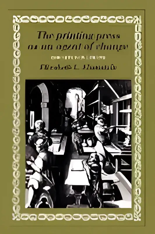 The printing press as an agent of change boekomslag met zwart-wit illustratie van een ornamentale interieursetting