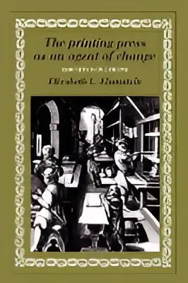 The printing press as an agent of change boekomslag met zwart-wit illustratie van een weelderig interieur tegen groene achtergrond