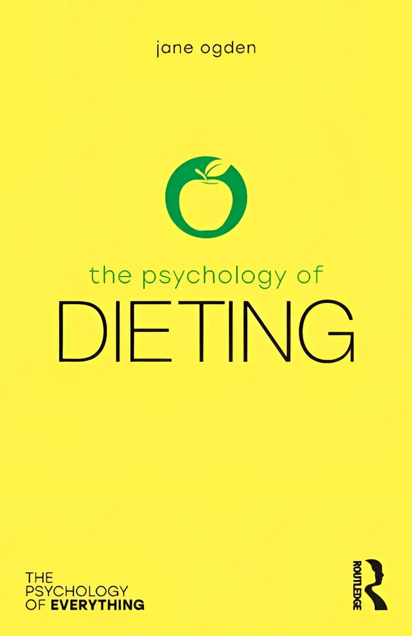 Heldere gele boekomslag met groen appelicoon en titel the psychology of dieting van jane ogden