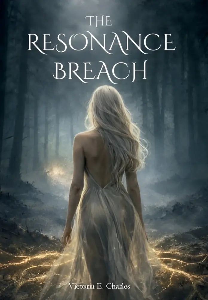 The resonance breach boekomslag met vrouw met lang wit haar en etherische doorschijnende jurk