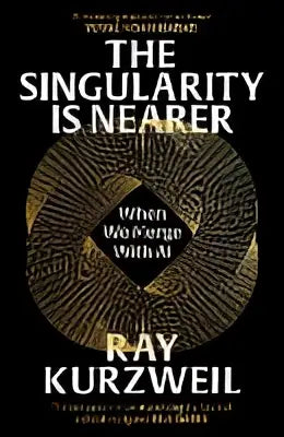 Boekcover The Singularity is Nearer van Ray Kurzweil met zwarte achtergrond, goud tekst en cirkelpatroon