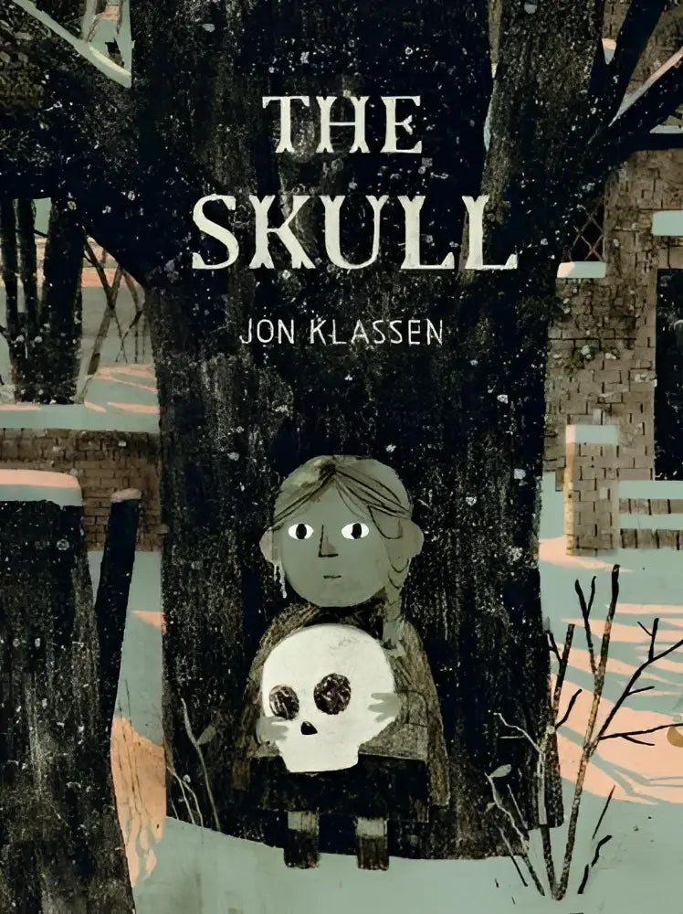 The skull een tyrolean folktale kinderboek met illustratie van kind met witte schedel in sneeuwbos voor jonge lezers