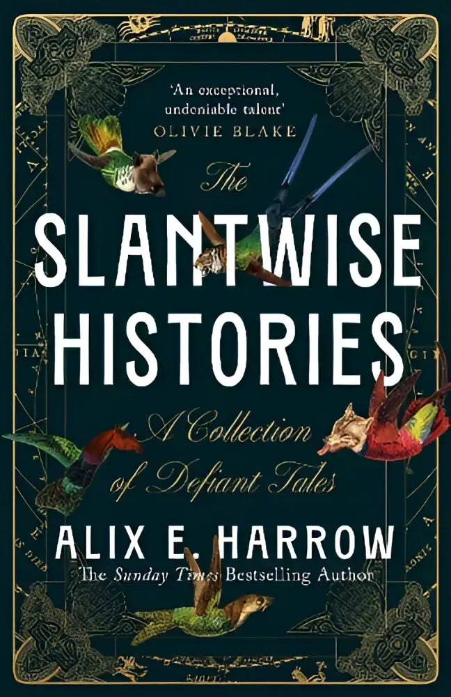 The slantwise histories door alix e boekomslag met abstracte blauwe en gele kunst voor literaire lezers