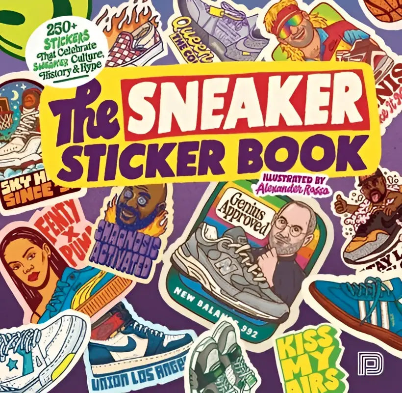 The sneaker sticker book features a vibrant colorful cover with stickers that celebrate sneaker culture and history
