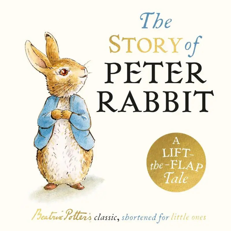 Een charmante illustratie van het boek the story of peter rabbit een lift-the-flap tale met peter rabbit in blauw