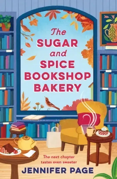 De cover van the sugar and spice bookshop bakery toont een gezellige bakkerij met warme herfsttinten voor een cosy romance