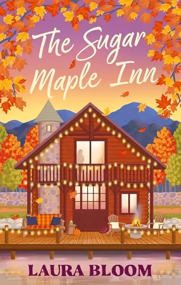 The sugar maple inn is a cozy two-story wooden cabin with warm lights, perfect for a small-town romance setting