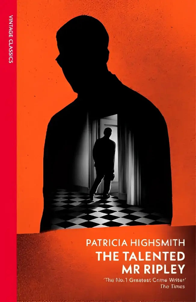 De cover van het boek the talented mr ripley gebaseerd op de ripley novel van patricia highsmith in blauw zwart
