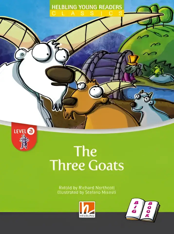 Groene harde kaft kinderboek De drie geiten big book met geitenillustraties