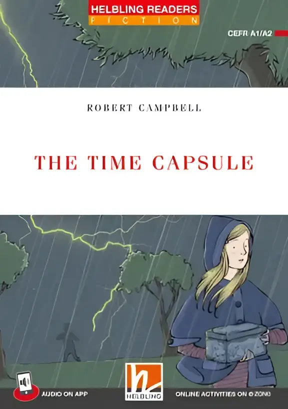 Boekomslag De tijdcapsule van Robert Campbell met meisje in blauwe capuchonmantel