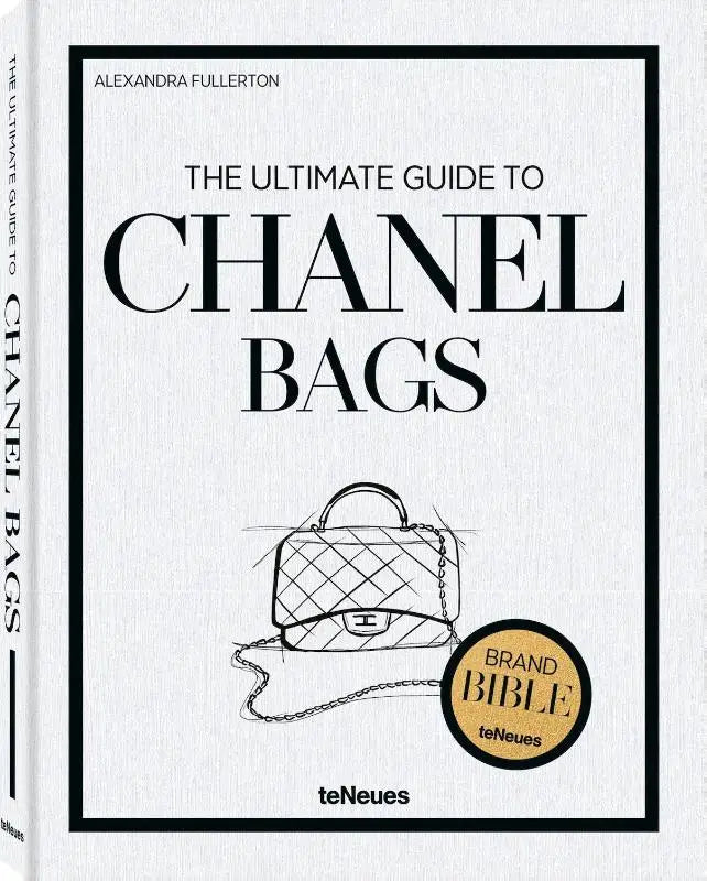 De ultimate guide to chanel bags toont een zwartwit lijntekening van de iconische quilted chanel classic flap tas