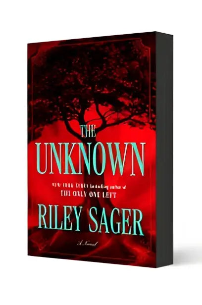 The unknown a novel book cover by Riley Sager in striking red and black with bold green lettering