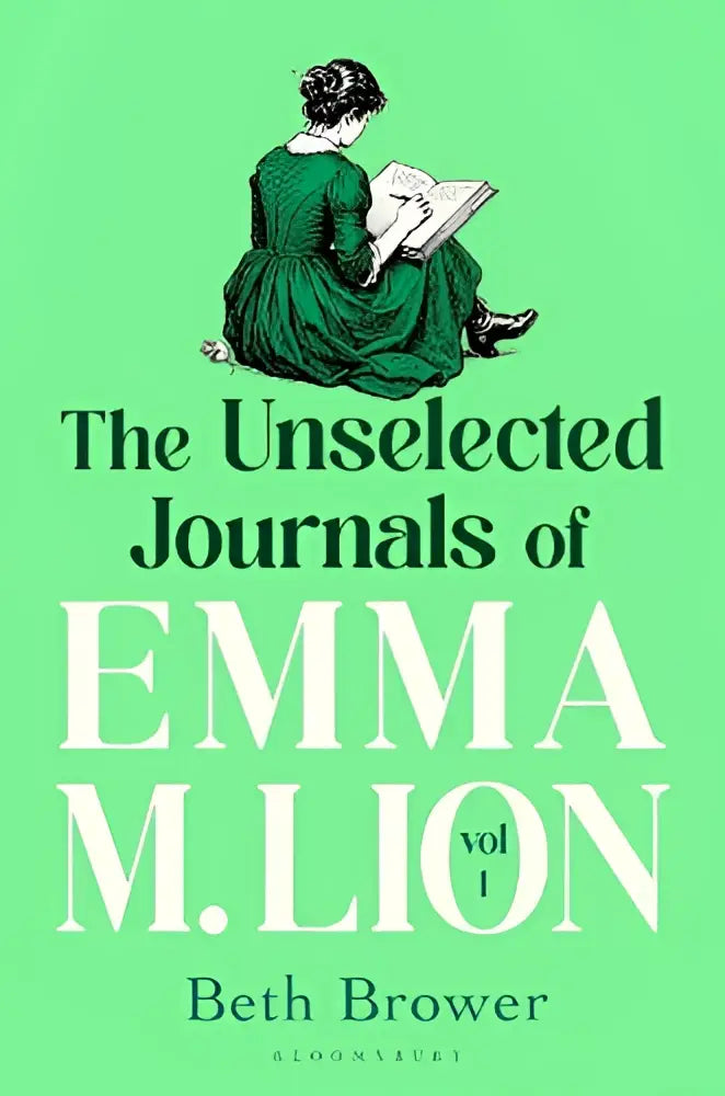 Een muntgroen hardcoverboek met een zwart-wit illustratie van een vrouw in een groene jurk lezend getiteld the unselected journals vol 1