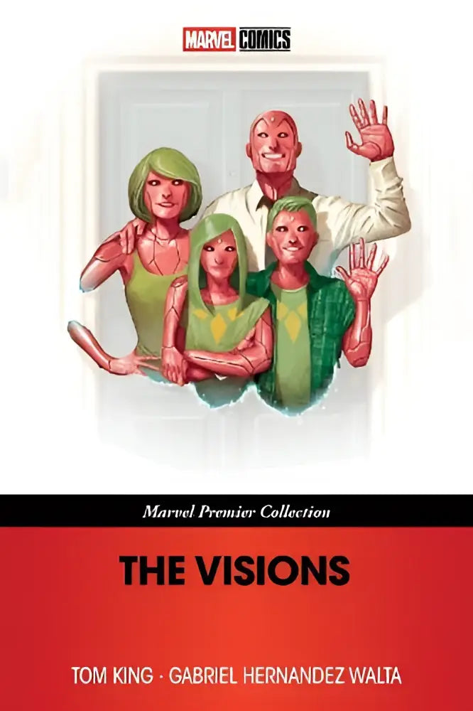 Cover van de marvel premier collection graphic novel the visions met een familie van vijf in groene en witte kleding