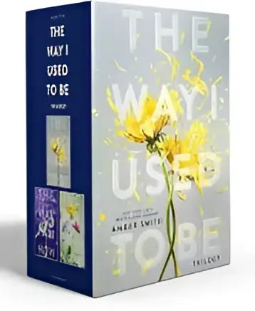 The way i used to be trilogy box set with white cover, bold black text, and yellow flowers by amber smith against gray background