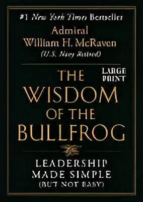 Het boek the wisdom of the bullfrog is een zwart hardcover met gouden letters op de rugzijde