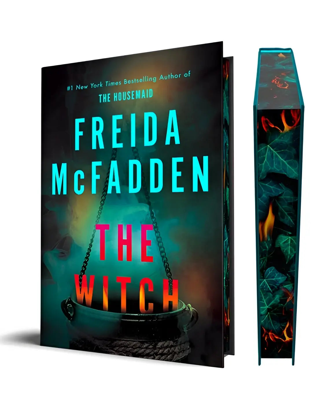The witch deluxe edition hardcover book with dark teal and black cover featuring fiery flames and green ivy