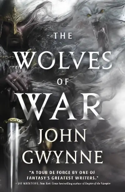 De wolfes of war boek een van the wolfheart chronicles toont een zwaard te midden van mistige figuren op de omslag