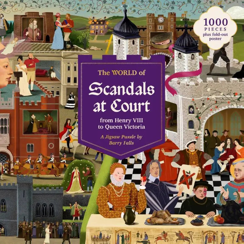 Puzzel van 1000 stukjes the world of scandals at court met henry viii en queen victoria inclusief opvouwbare poster