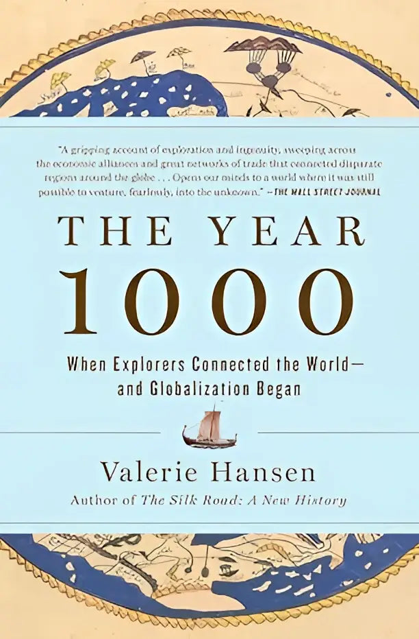 The year 1000 hardcover book by valerie hansen with blue and gold decorative borders on the illustrated cover