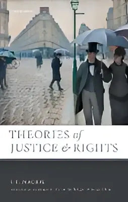 De boekcover van theories of justice and rights toont de titel in een serif lettertype met auteur j