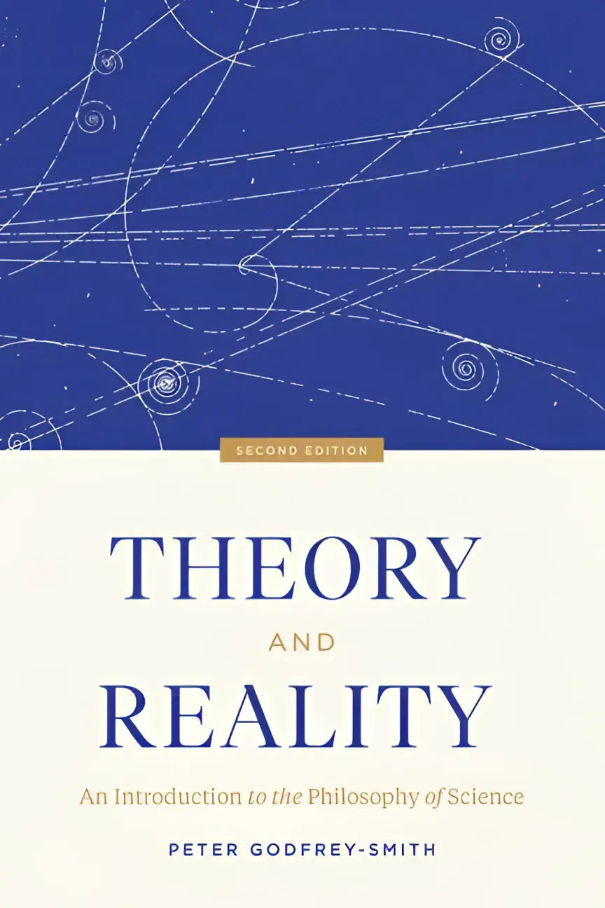 Theory and reality book cover with deep blue background and white line art for an introduction to the philosophy