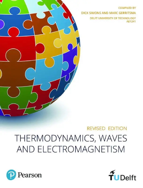 De boekomslag van thermodynamics waves and electromagnetism revised custom edition toont een kleurrijke wereldbol van puzzelstukjes