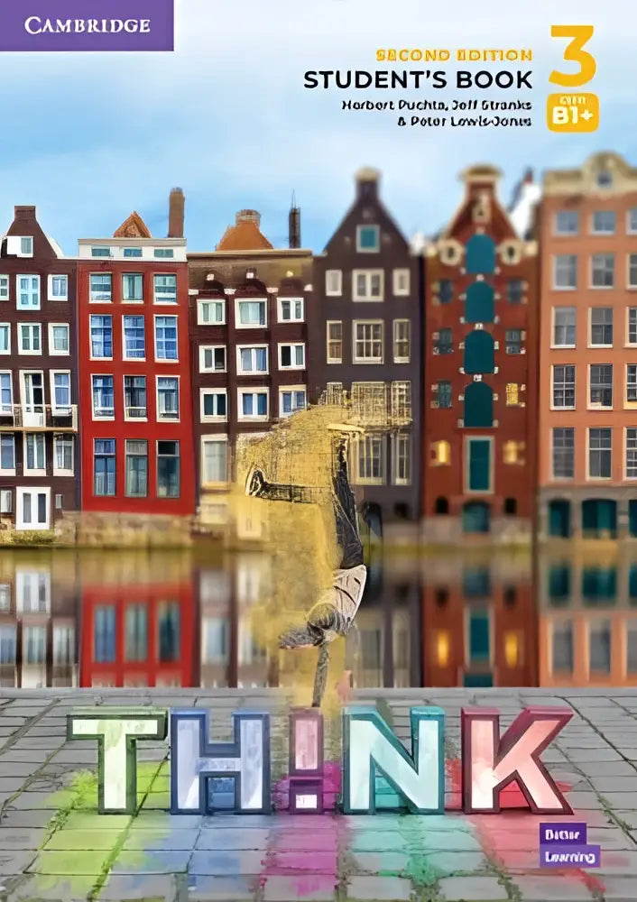 Think level 3 student’s book british english b1+ with colorful think title and handstand illustration in european setting