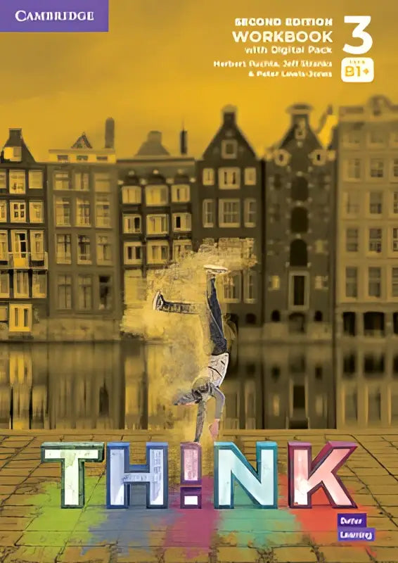 Cambridge think level 3 workbook with digital pack featuring a dynamic figure and historic european architecture