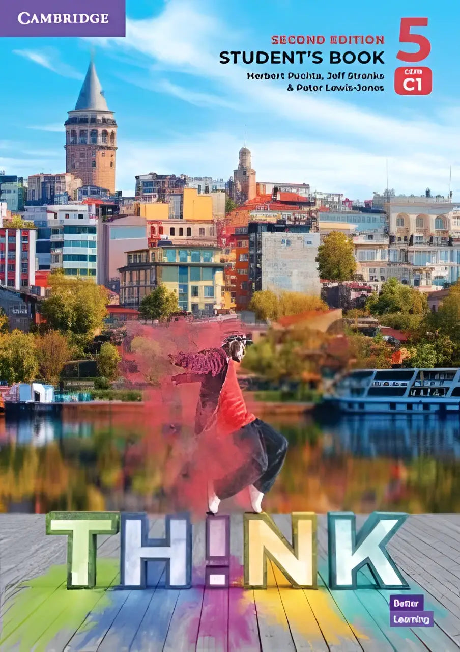 Think second edition level 5 student’s book british english with vibrant cityscape and person in motion for the english course