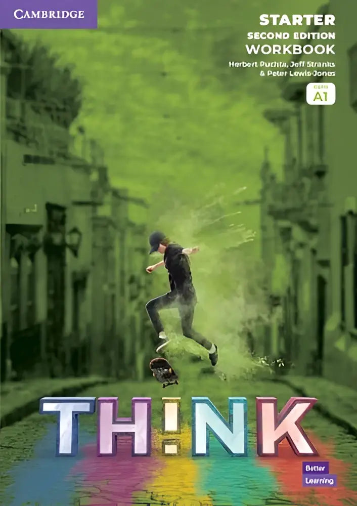 Think starter workbook british english met groene straatafbeelding en skateboarder voor starters niveau a1