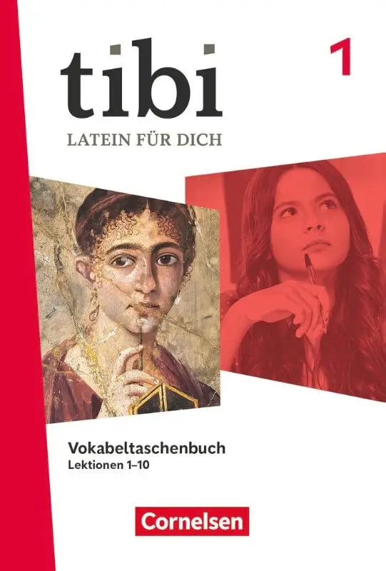 De cover van tibi band 1 allgemeine ausgabe toont een gesplitst ontwerp met een oude romeinse portret en een moderne vrouw in rood