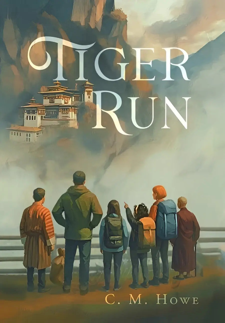 De boekcover van tiger run door c uitgegeven door triscar press toont een opvallend ontwerp met tijgerthema