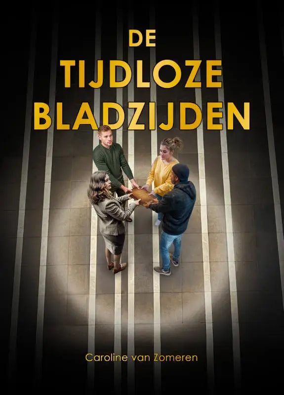De cover van het boek de tijdloze bladzijden door caroline van zomer met vier levens centraal in een tijdloze strijd