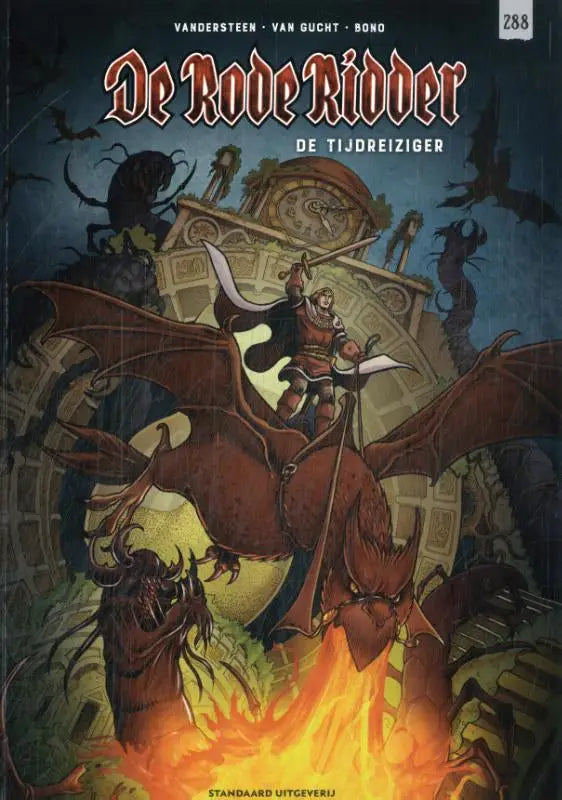 De cover van de rode ridder de tijdreiziger van willy vandersteen toont een donkere, gedetailleerde stripillustratie