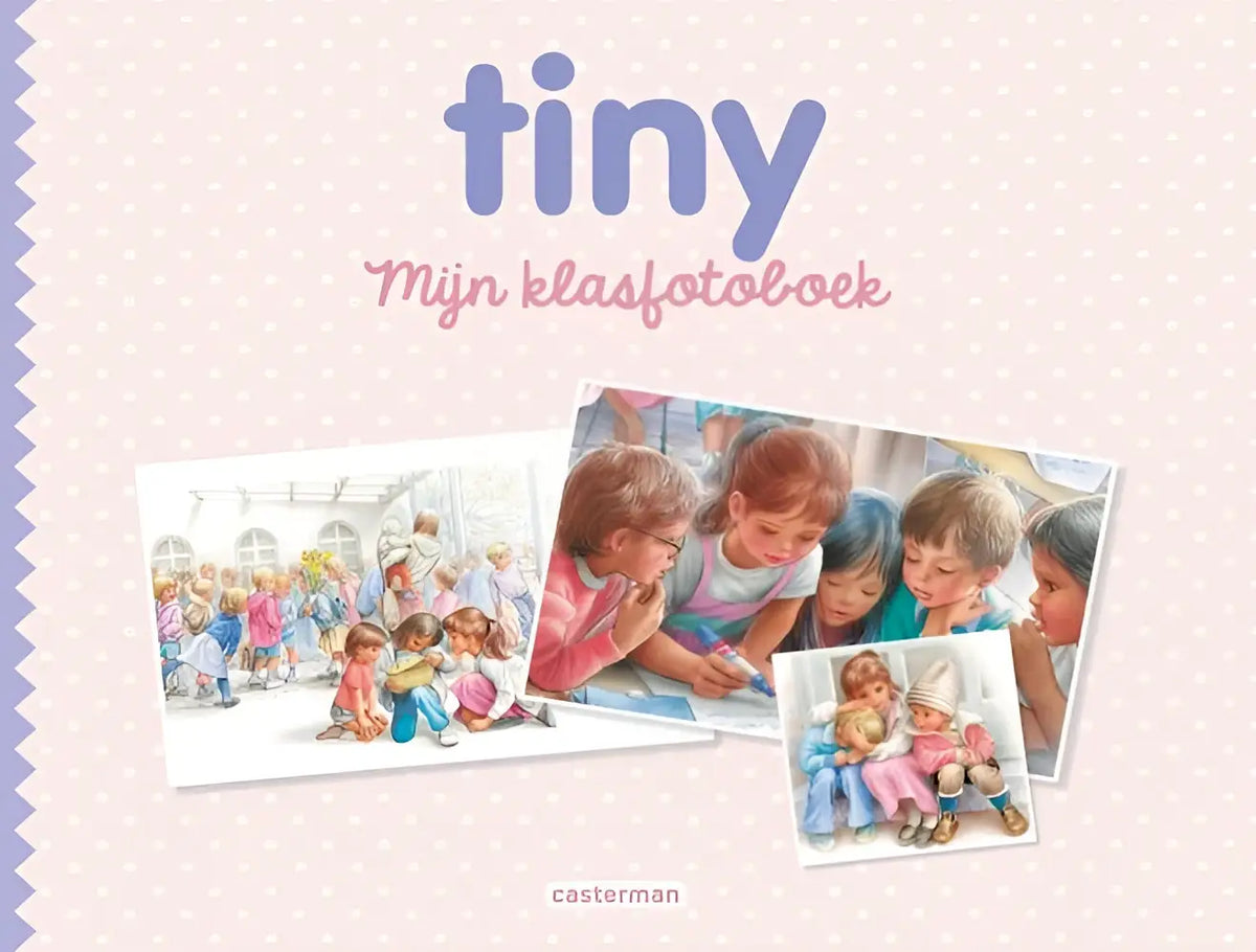 Roze polkadot kaft van tiny mijn klasfotoboek fotoalbum door casterman voor jonge lezers
