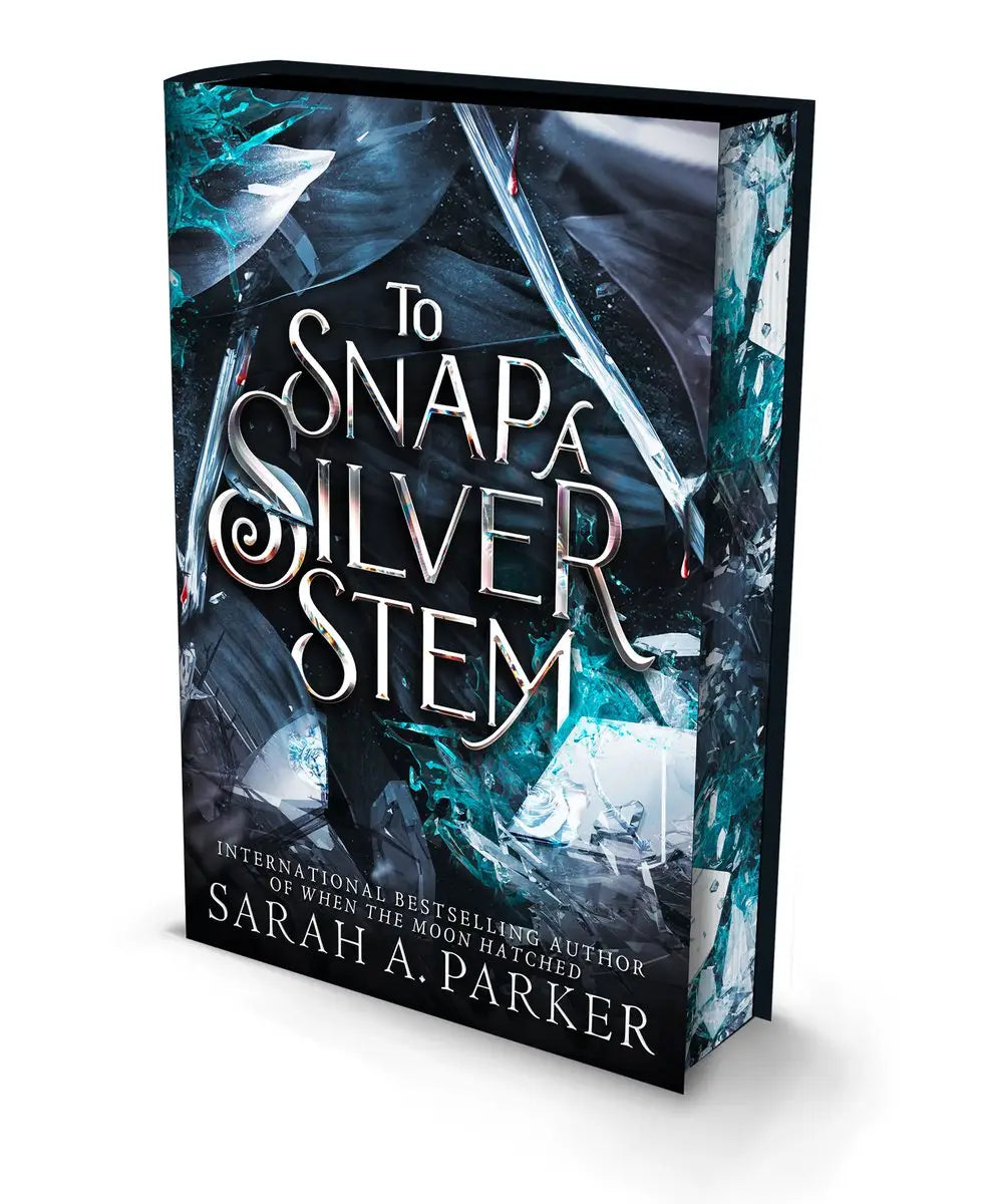 Hardcover boek to snap a silver stem door sarah a parker met donkere blauwe en zwarte cover en gespoten zilveren randen