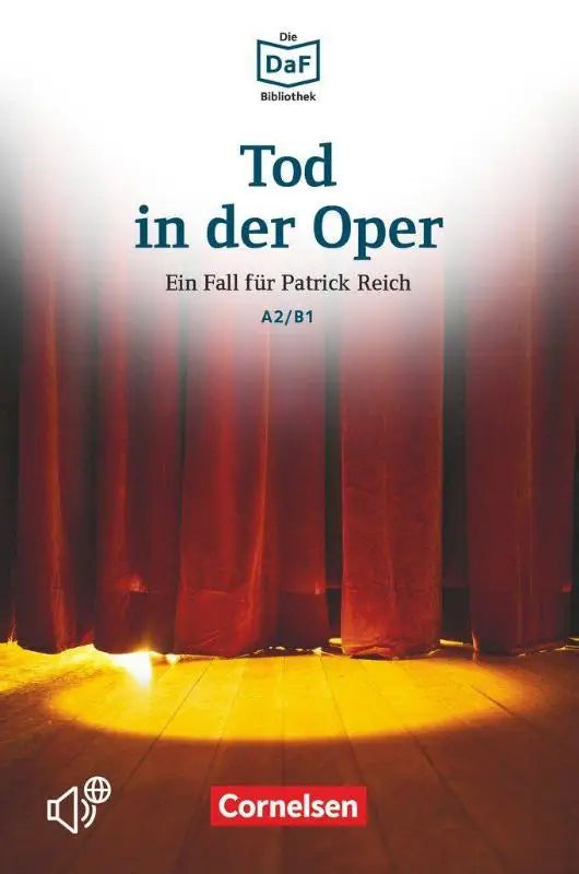 Rode fluwelen theatergordijnen verlicht door een enkele spot op houten podium voor tod in der oper daf daz-lerenden