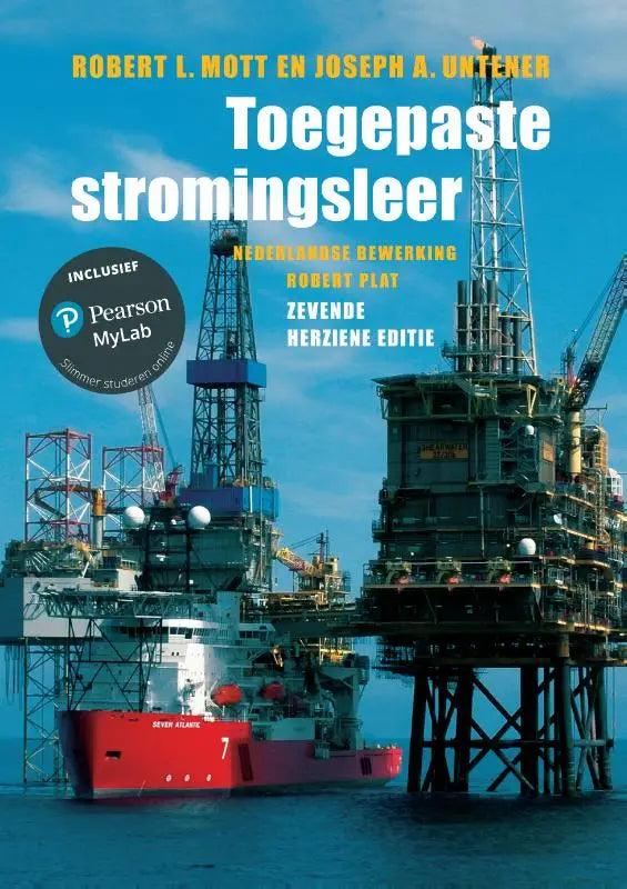 De boekcover van toegepaste stromingsleer toont een rood-wit offshore supply vessel sever alaska 7 voor een olieplatform