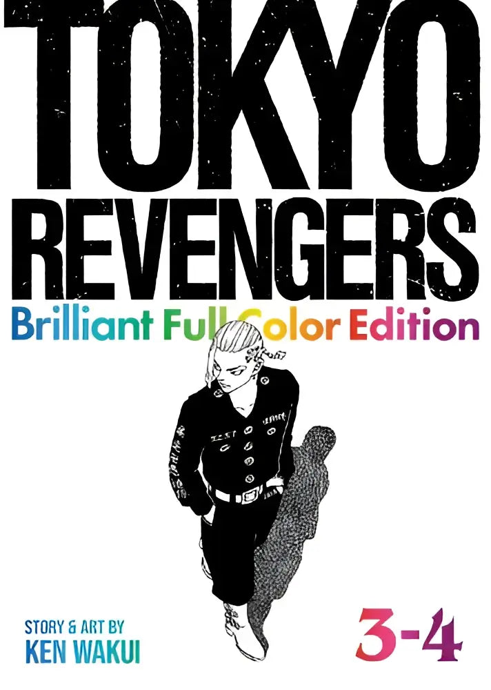 Zwart wit illustratie van tokyo revengers brilliant full color edition volum 3-4 met gestileerd personage in donkere jas