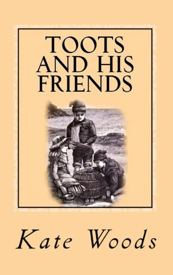 De boekcover van toots and his friends door kate woods toont een sepia illustratie van drie kinderen bij een mand