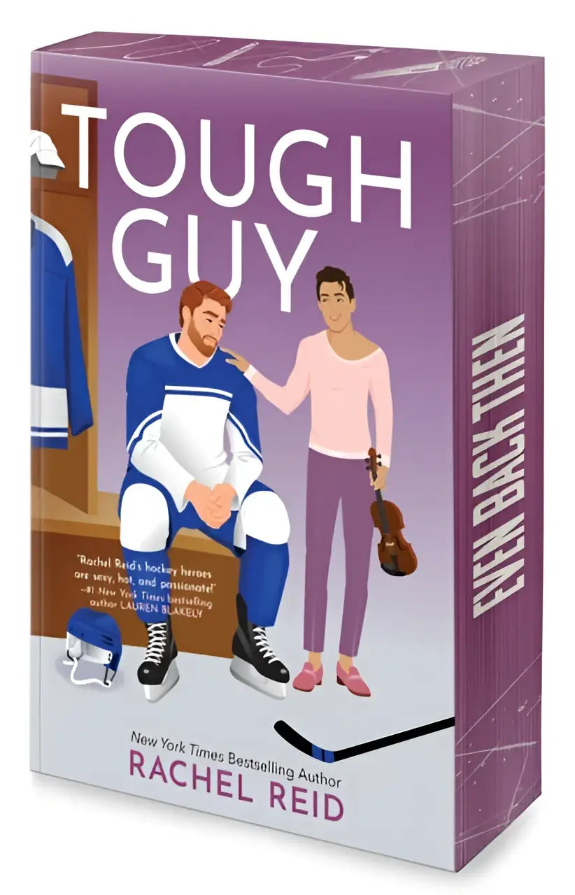 Purple and white hardcover book tough guy deluxe limited edition by rachel reid with hockey-themed illustrated cover